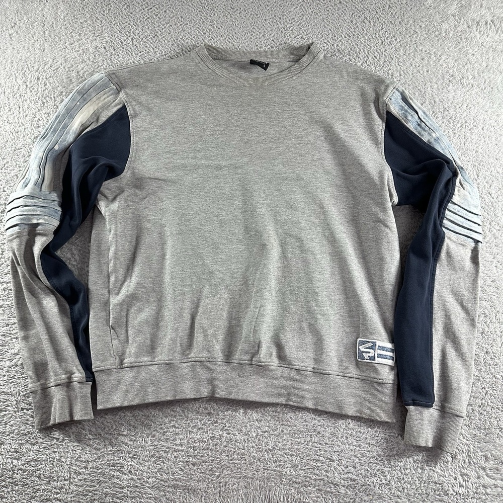 VINTAGE South Pole Crewneck Sweater Mens Large Gray Denim Accent Elbows